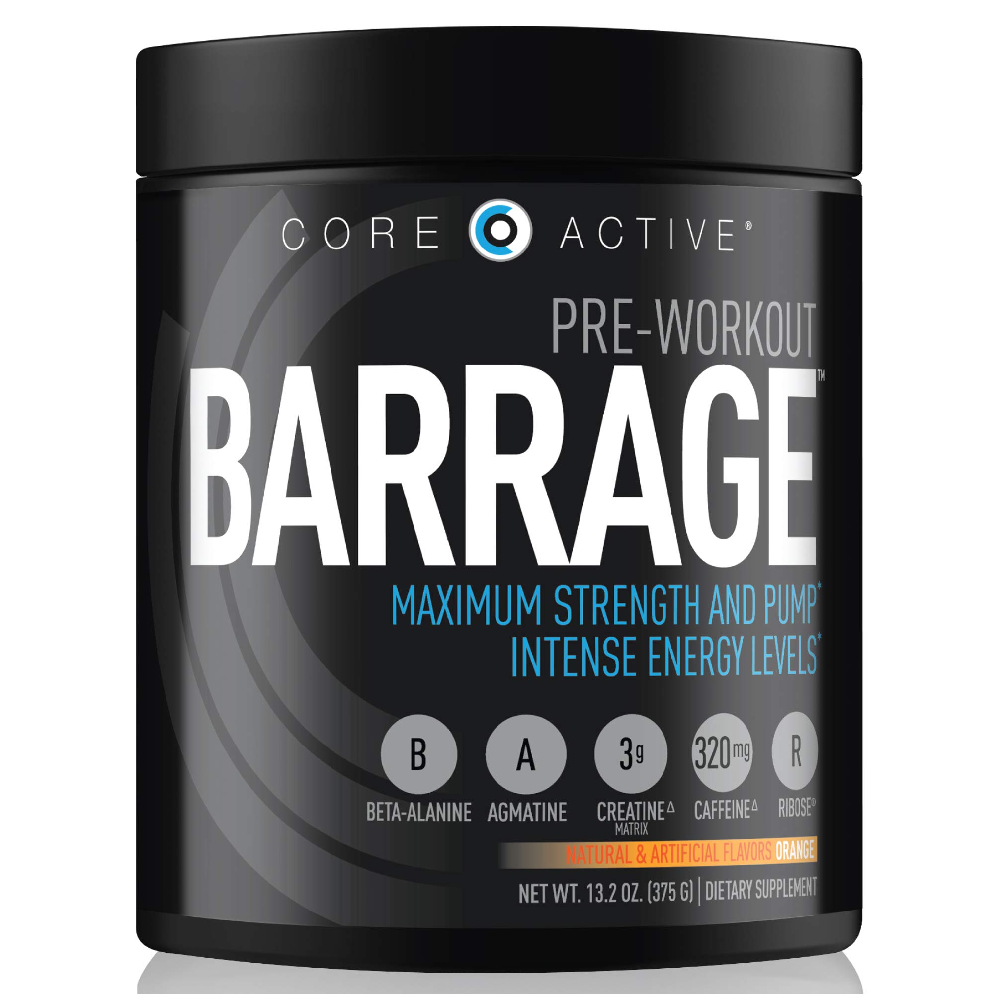 Amazon Com Core Active Barrage Pre Workout Pre Workout For Men And Women With Creatine Beta Alanine Agmatine Sulfate And Caffeine Pump Up Your Workout With Intense Energy And Focus Orange 30