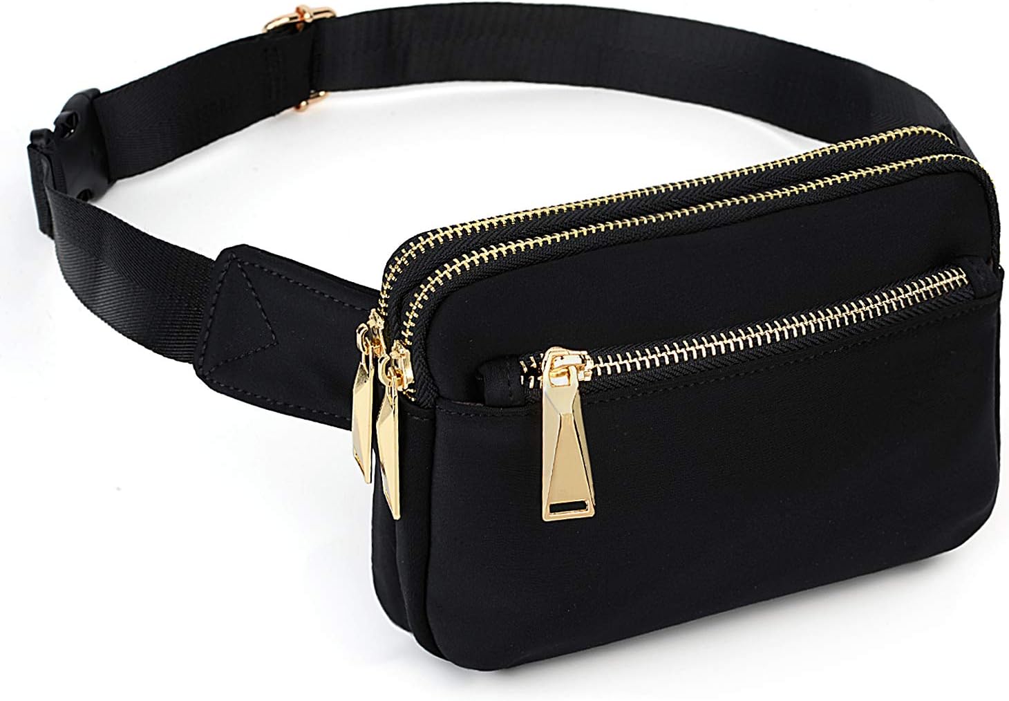 Waist Pack Fanny Pack for Men&Women Waterproof Nylon Fashion Slim Lightweight Waist Pack Bag with 3 Zipper Pockets Black