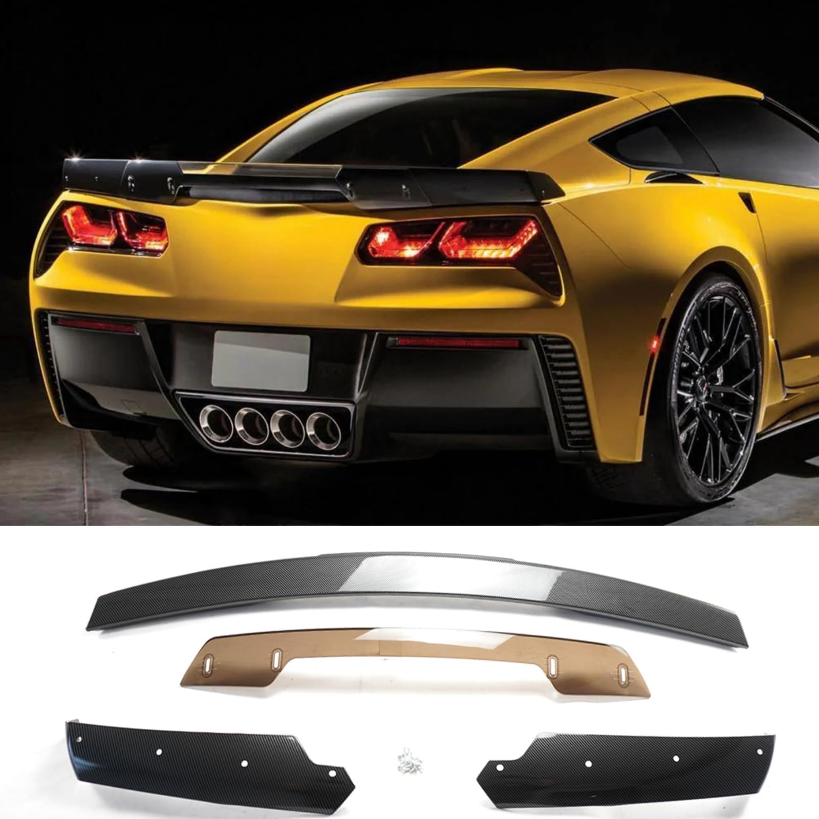 Rear Trunk Wing Spoiler for Corvette C7 Z06 2014-2019 Stage 3 Style Rear Spoiler Wing Rear Trunk Lid Wing Spoiler (Carbon Fiber Print)