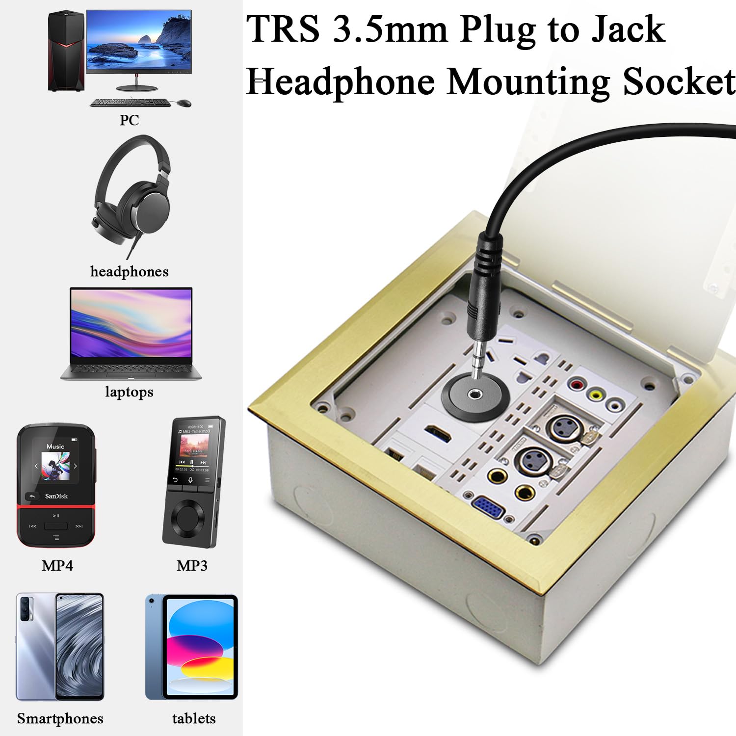 QIANRENON Adattatore TRS 3,5 Mm Femmina/Femmina | Montaggio A Pannello Rettangolare | Prolunga Jack Audio Stereo A 3 Poli