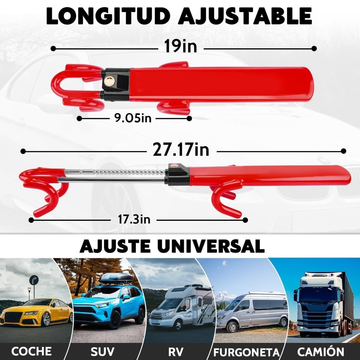 Canne Antivol Voiture Bloque Volant, pour Rimac Nevera, Serrure Haute Sécurité, Robuste, Ajustement Universel, 3 Clés,B-Red