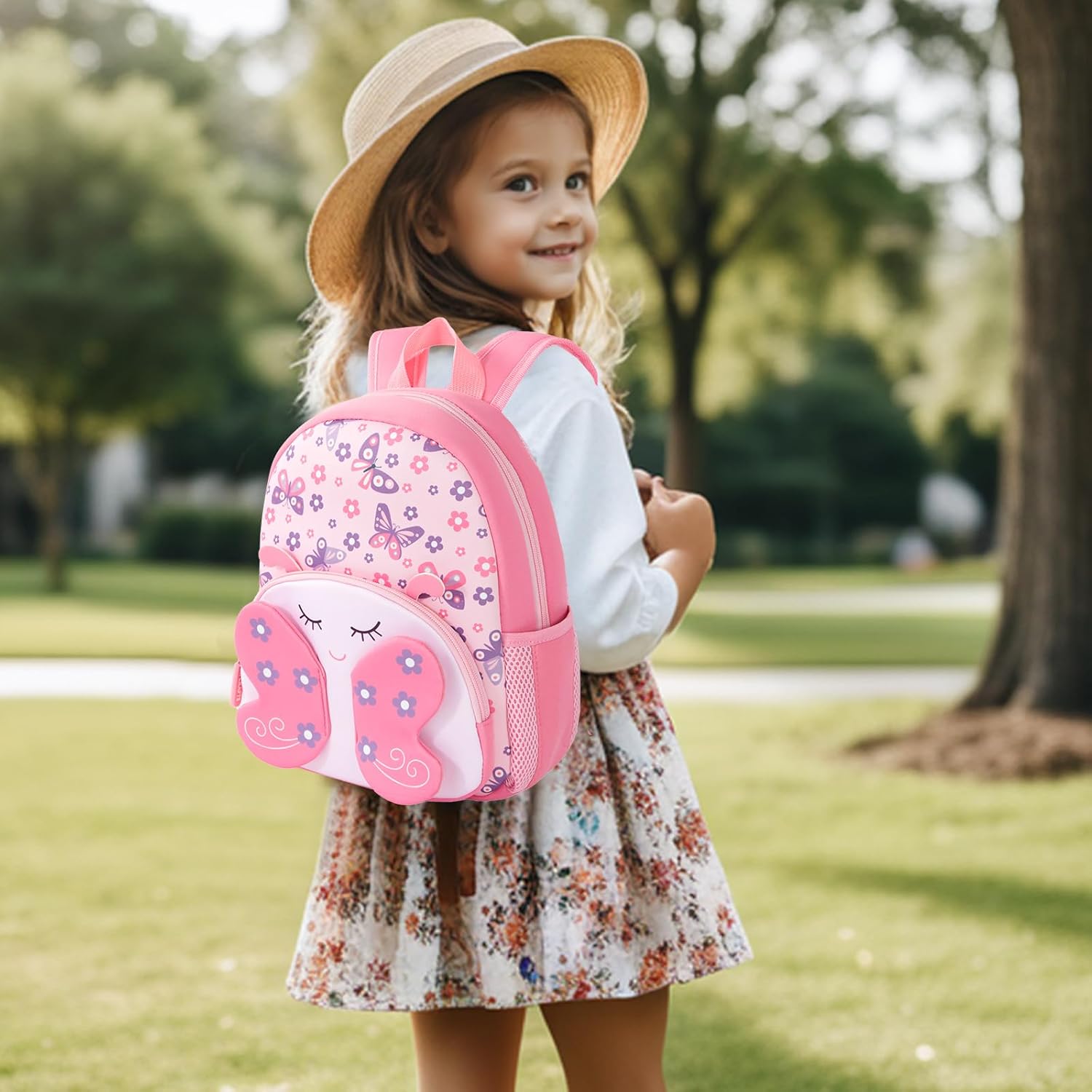 KK CRAFTS Preschool Backpack Toddler Neoprene Animal Schoolbag Lunch backpack for Kids Boys Girls(Pink Butterfly) - Image 2