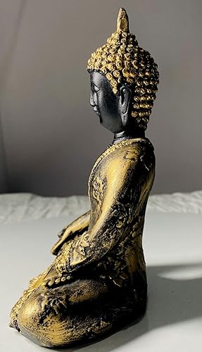 Miniatura 6 de INDIAN CRAFT CASTLE Estatua de Buda rústica, estilo japonés, escultura de jardín zen, meditación, sentado, dhyana, mudra, loto, pose, yoga, altar,