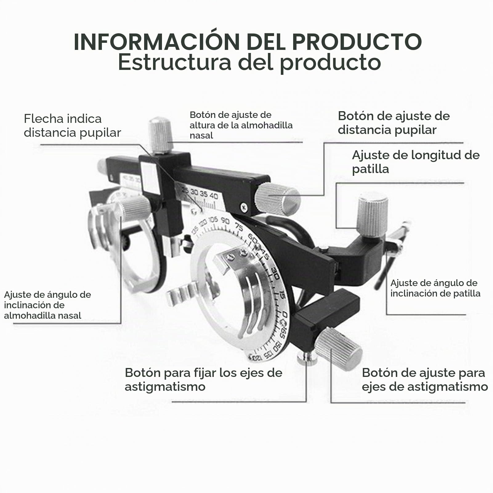 Marco de optometría para gafas, marco de lente de prueba óptico ajustable profesional Optometría Gafas para ópticos Herramienta de prueba de anteojos Distancia de la pupila 48-80 mm para examen de agu