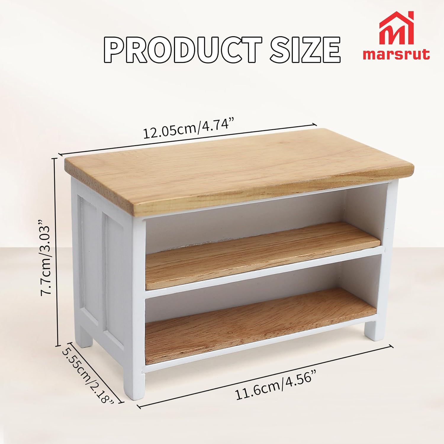 Miniature Dollhouse Kitchen Island Dining Table 1:12 Scale Furniture Mini Doll House Accessories, Wood Rectangular Tables with Storage Shelves for Restaurant Room Pub Bar Counter Shelving Modern White