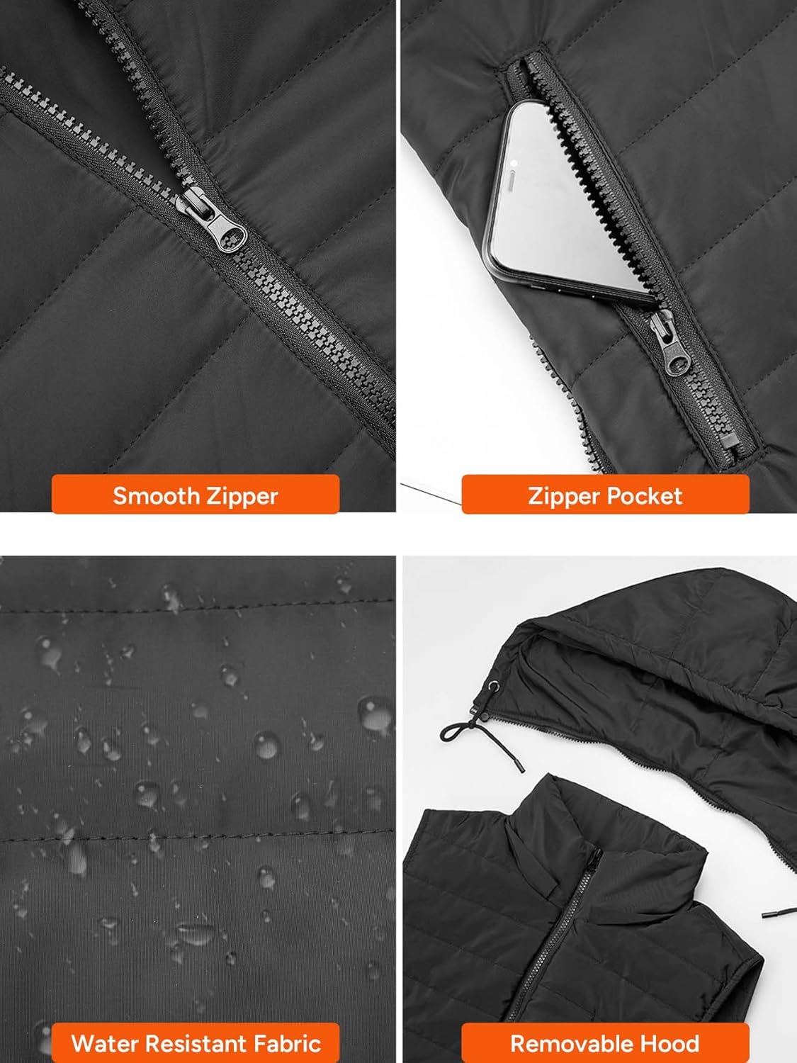 DR.PREPARE Heated Vest, Unisex Winter Hooded Heated Vests Outerwear for Men Women, Lightweight USB Electric Heated Clothing Vest with 3 Heating Levels, Adjustable Size (Battery Pack Not Included) - Image 8