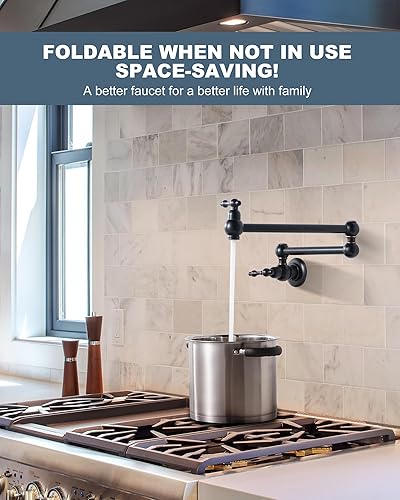 Miniatura 47 de WOWOW Grifo de llenado de ollas doradas, grifo plegable de cobre de montaje en pared, 2 manijas con brazos oscilantes de doble junta, grifo