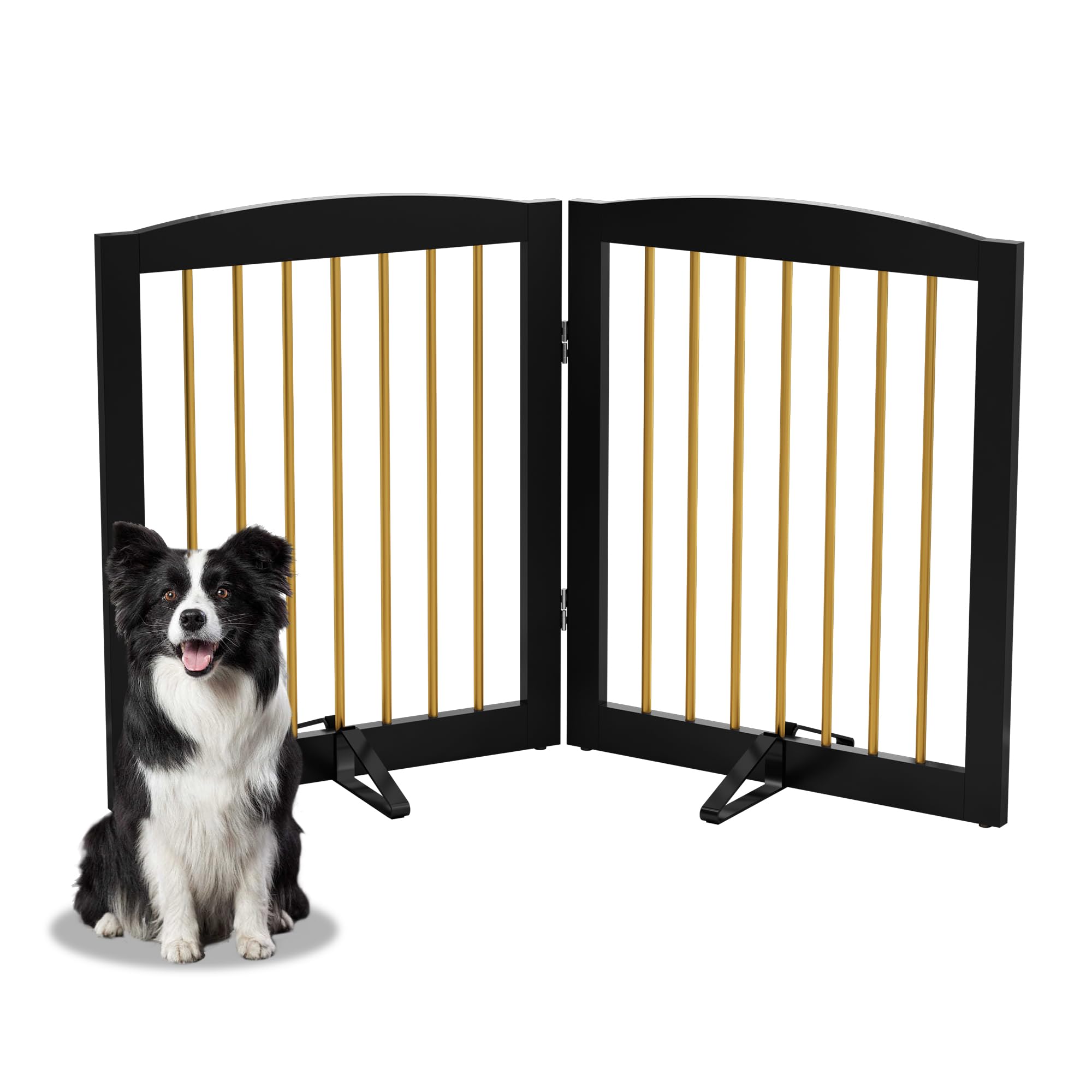 Absperrgitter Hund,Schutzgitter Holz, Freistehendes Hundeabsperrgitter Türgitter Treppengitter Schutzgitter Hund Faltbar Weiß,Kindergitter klappbar (24" Schwarz * 2)