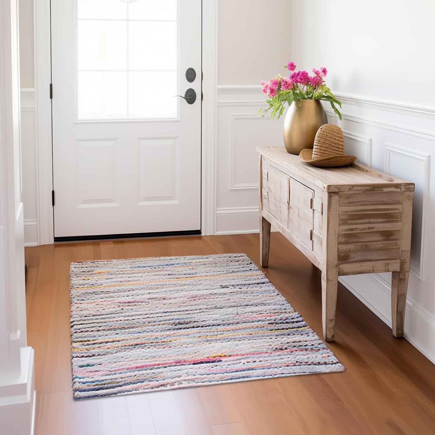 Cotton Craft - 2 Pack Hand Woven Reversible 100% Cotton Multi Color Chindi Rag Rug - 20 x 32 - Rug is Made from Multi Color re-cycled Yarns, Actual Product May Vary in Color from The Image Shown