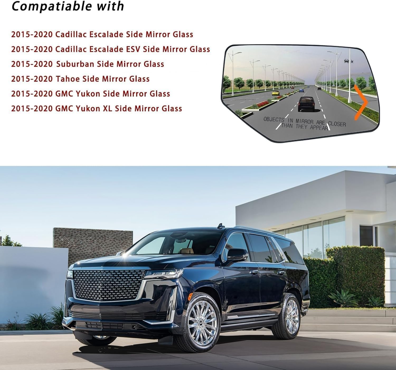 Passenger Side Mirror Replacement for Cadillac Escalade Suburban Tahoe GMC Yukon 2015-2020, Right Exterior Side Rearview Mirrors Glass, with Backing Plate, Power Heated,Turn Signal