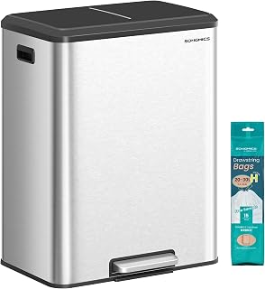 SONGMICS Trash Can, 2 x 8 Gallon (2 x 30 L), Stainless Steel