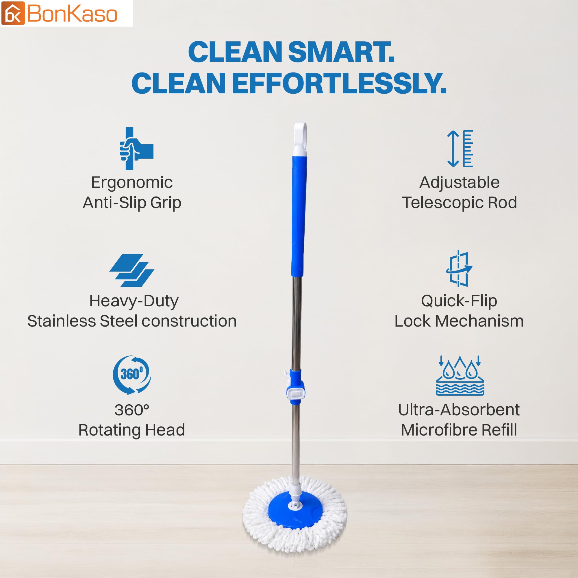 Bonkaso Spin Mop Rod - 50.5" Lightweight & Durable -5 Bonkaso Spin Mop Rod - 50.5" Lightweight & Durable -5