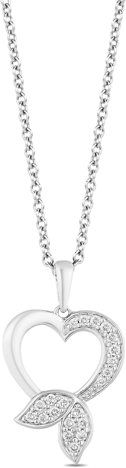 Jewelili Enchanted Disney Fine Jewelry Ariel Pendant Necklace for Women | Sterling Silver | 1/5 CTTW Natural White Diamonds | 18" Rope Chain | Jewelry Gifts for Her