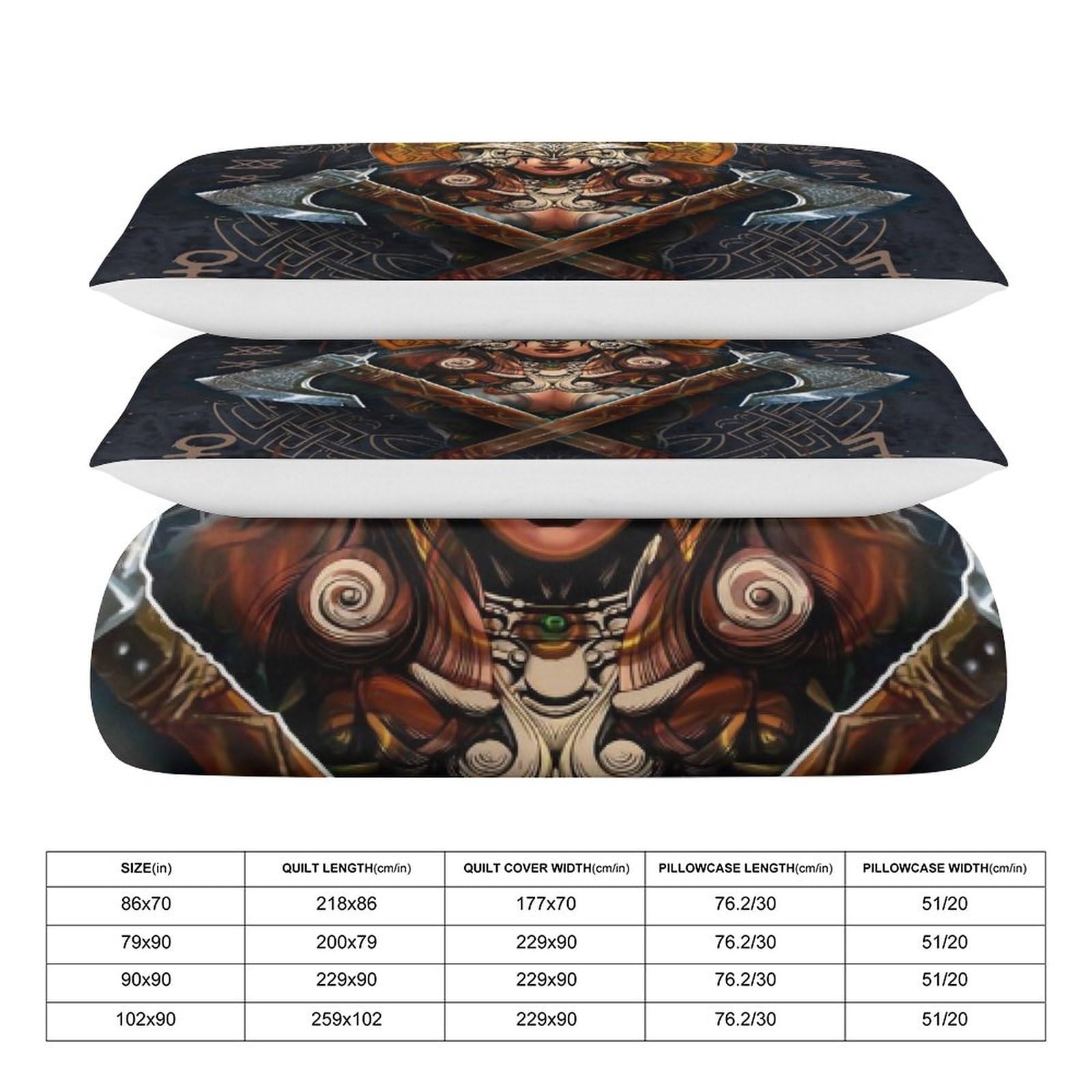 LDZDGD Viking Duvet Cover Queen, Norse Totem Symbols Pattern Quilt Cover, Farmhouse Rustic Bedding Comforter Sets (Color : Valkyrie, Size : 229 x 229CM): 229 x 229CM Valkyrie