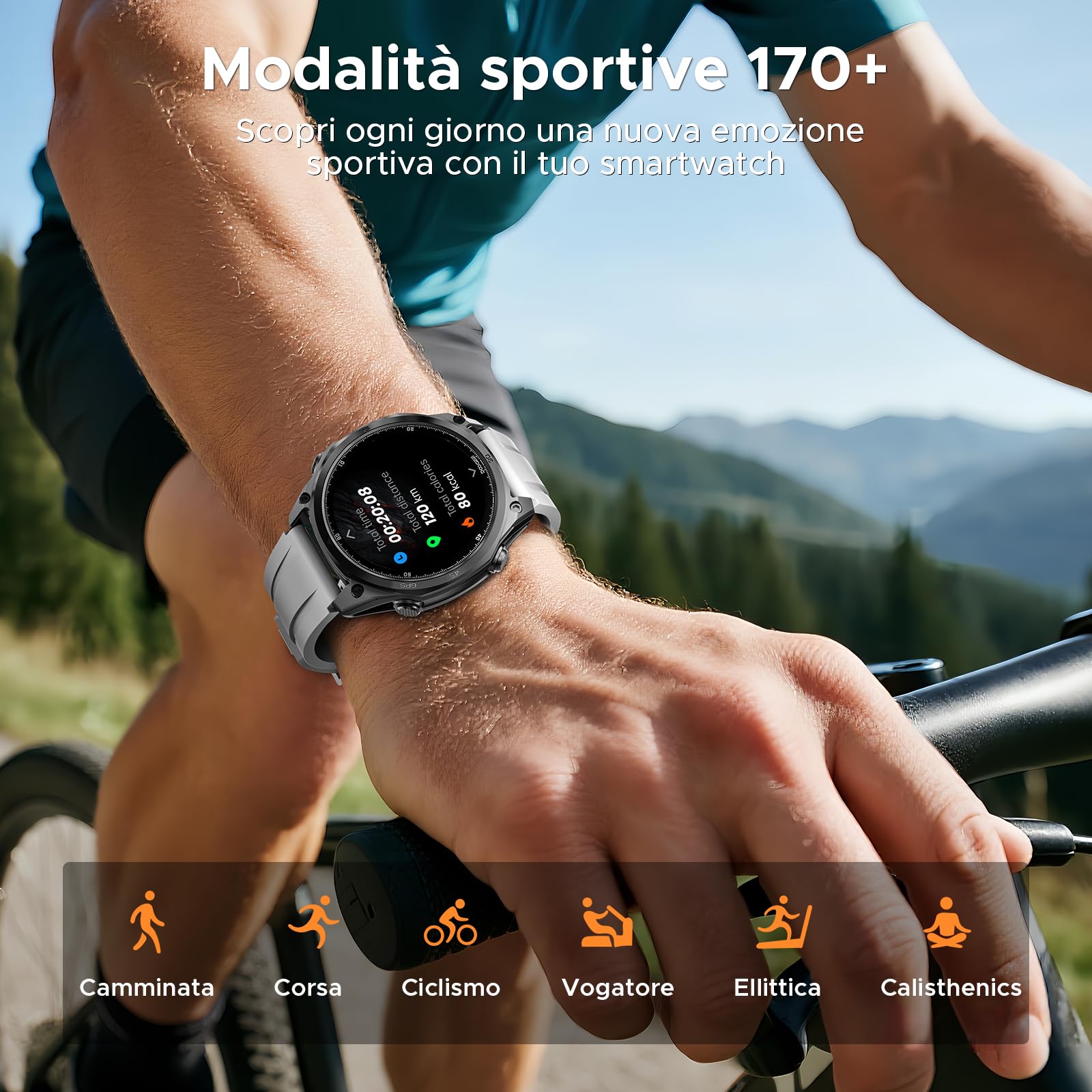 Anywise W1 Pro Orologi Smartwatch uomo,GPS Dual-Band & Mappe Offline, 5 ATM, 18 Giorni Autonomia, Display AMOLED HD 1,43", 170+ Modalità Sport,Chiamate Bluetooth,Compatibile con Android/iOS