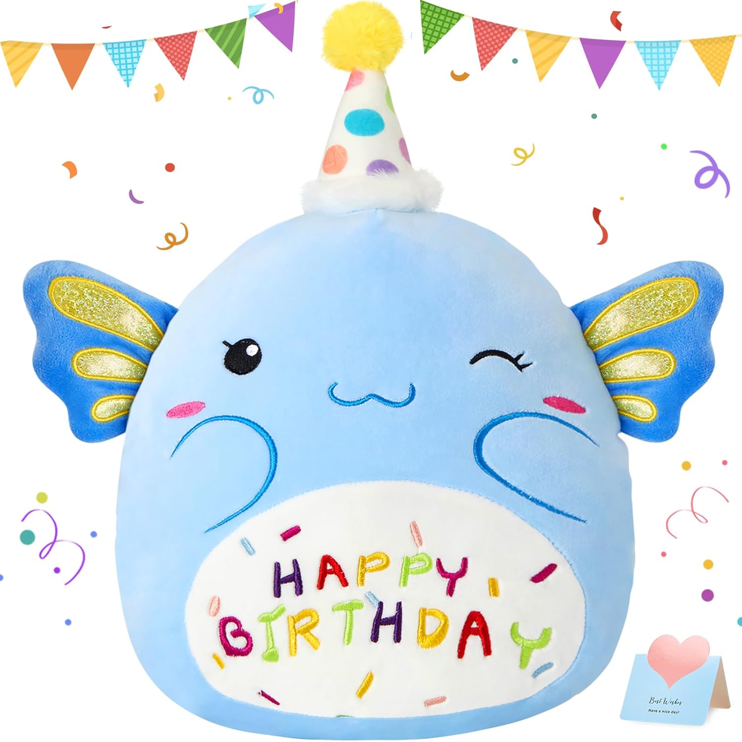 14'' Happy Puppy Soft Plush Pillow, Cute Dog Plush, Kawaii Dog Stuffed Animal, Birthday Plush Toy Party Decoration, Gifts for Kids Boys Girls