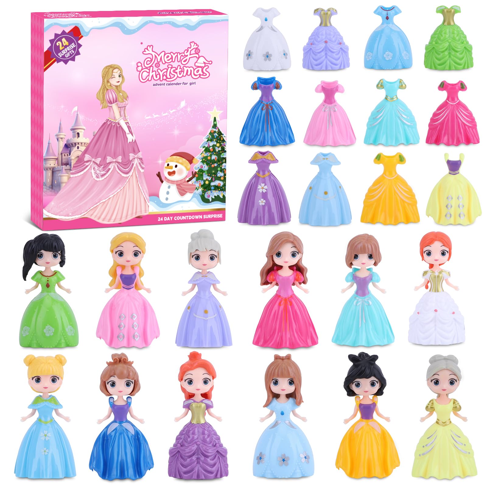 Princess Advent Calendar 24 Day Countdown Toy with Dress Up Clothes Perfect Christmas Gifts for Girls Aged 3 to 8 Interactive Play Set for Holiday Season Fun and Imagination