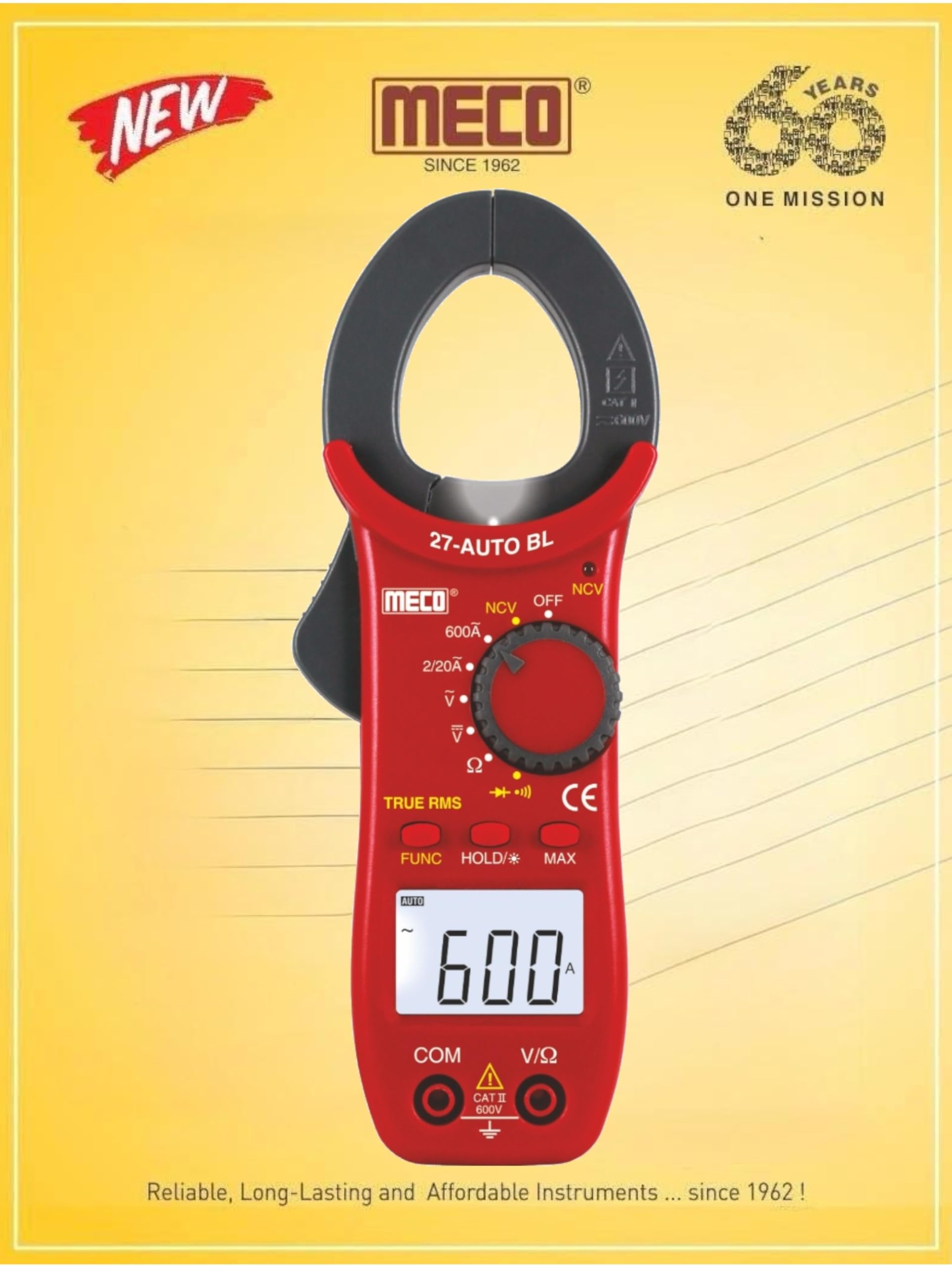 MECO 27-Auto-BL 600A AC Auto Ranging 3½ digit liquid crystal display Digit 2000 Counts Temp Digital Clamp meter (Red 2000 Counts)-image-10