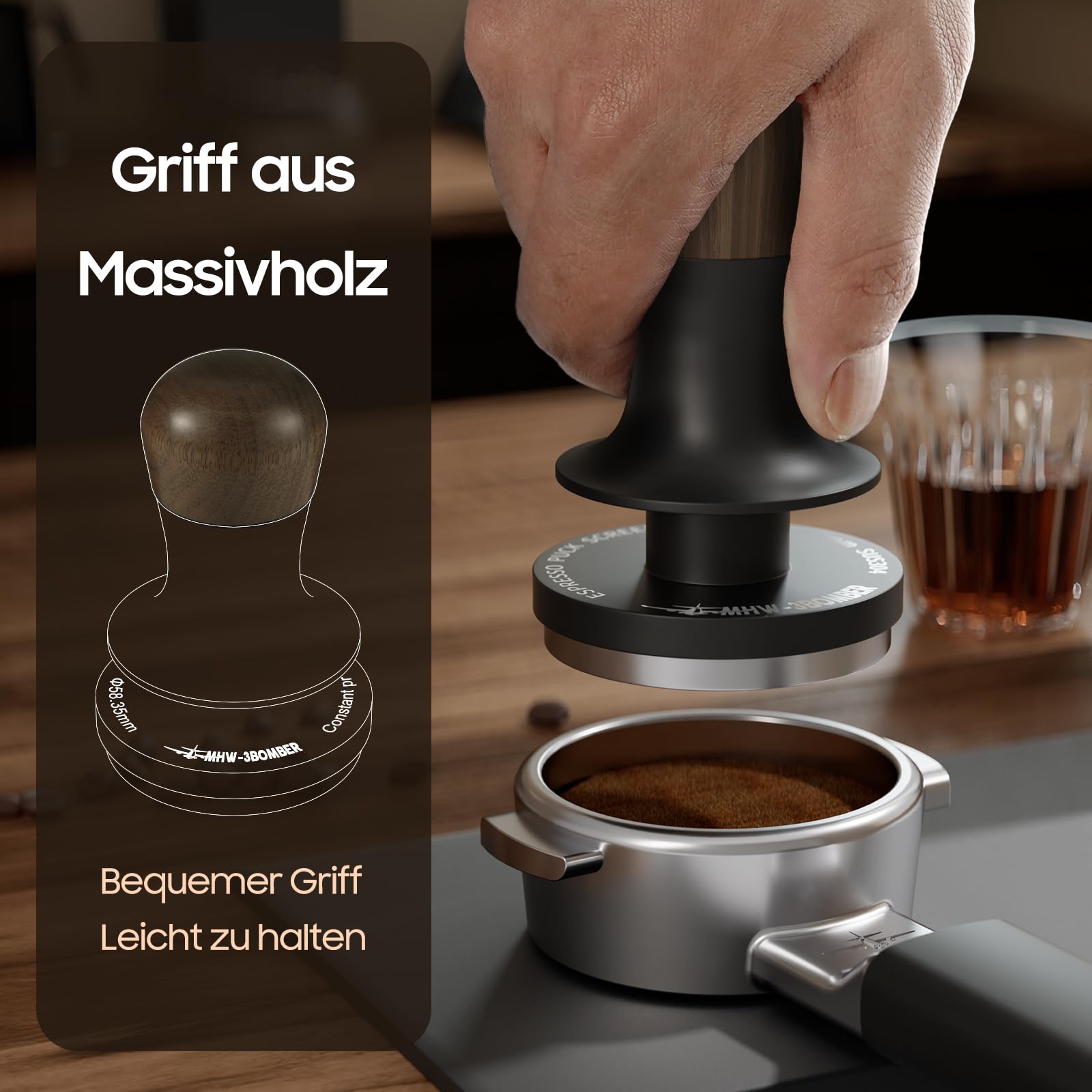 MHW-3BOMBER Flash Tamper 2.0, Tamper 58,35 mm Konstanter Druck mit Sound Feedback, 3 federbelasteten Druck 15/30lbs, Espresso Stampfer, Espresso Tamper, Barista Zubehör für Kaffeelieber,T6172T