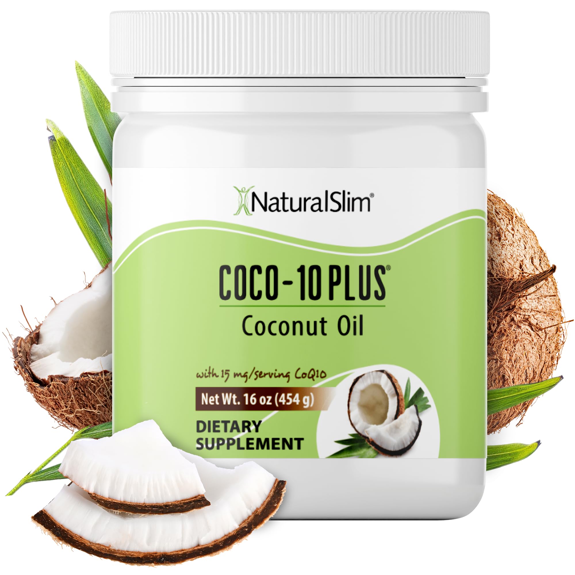 NaturalSlim Coconut Oil with CoQ10 - MCT Oil Organic Coconut Oil for Baking, Mixing with Shake, Smoothies, Coffee, or Ingest Directly - Boost Energy, Metabolism and Immune System Fresh Flavor