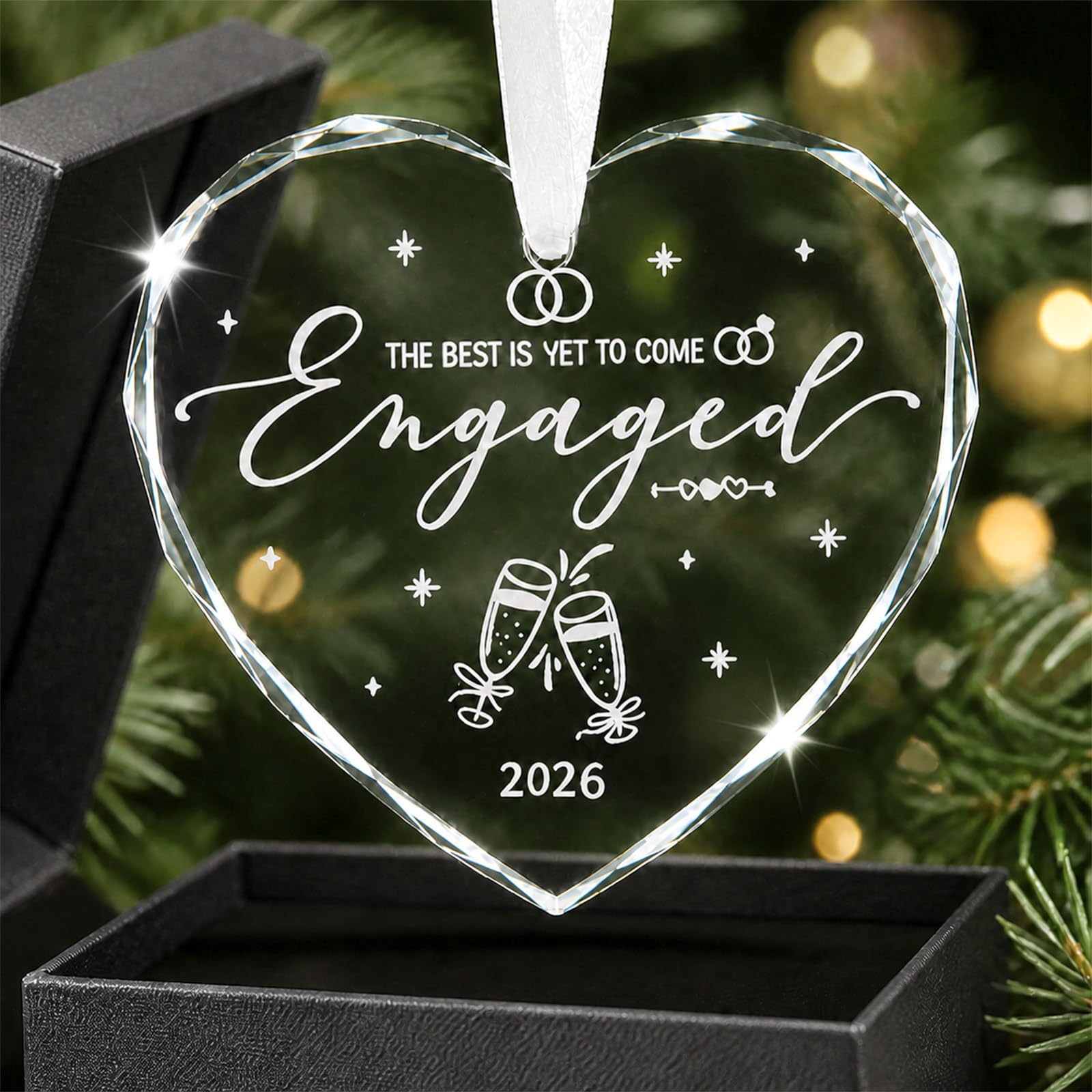 2Pcs Engagement Gifts personalised Engagement Gifts for Couples Heart Crystal Glass Keepsake Congratulations for Newly Engaged Ornament 2026 Romantic Hanging Decoration Wedding