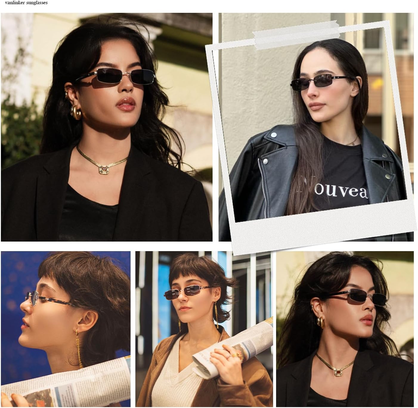 VANLINKER Retro Rectangle Polarized Sunglasses for Women Men Small 90s Vintage Trendy Slim Narrow Rectangular Frame VL9684 - Image 2