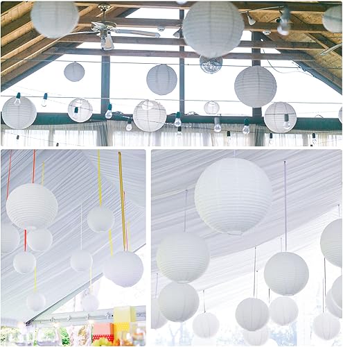 Miniatura 7 de LIHAO Faroles de papel colgantes blancos para decoración de fiestas de bodas 4 tamaños 10 piezas