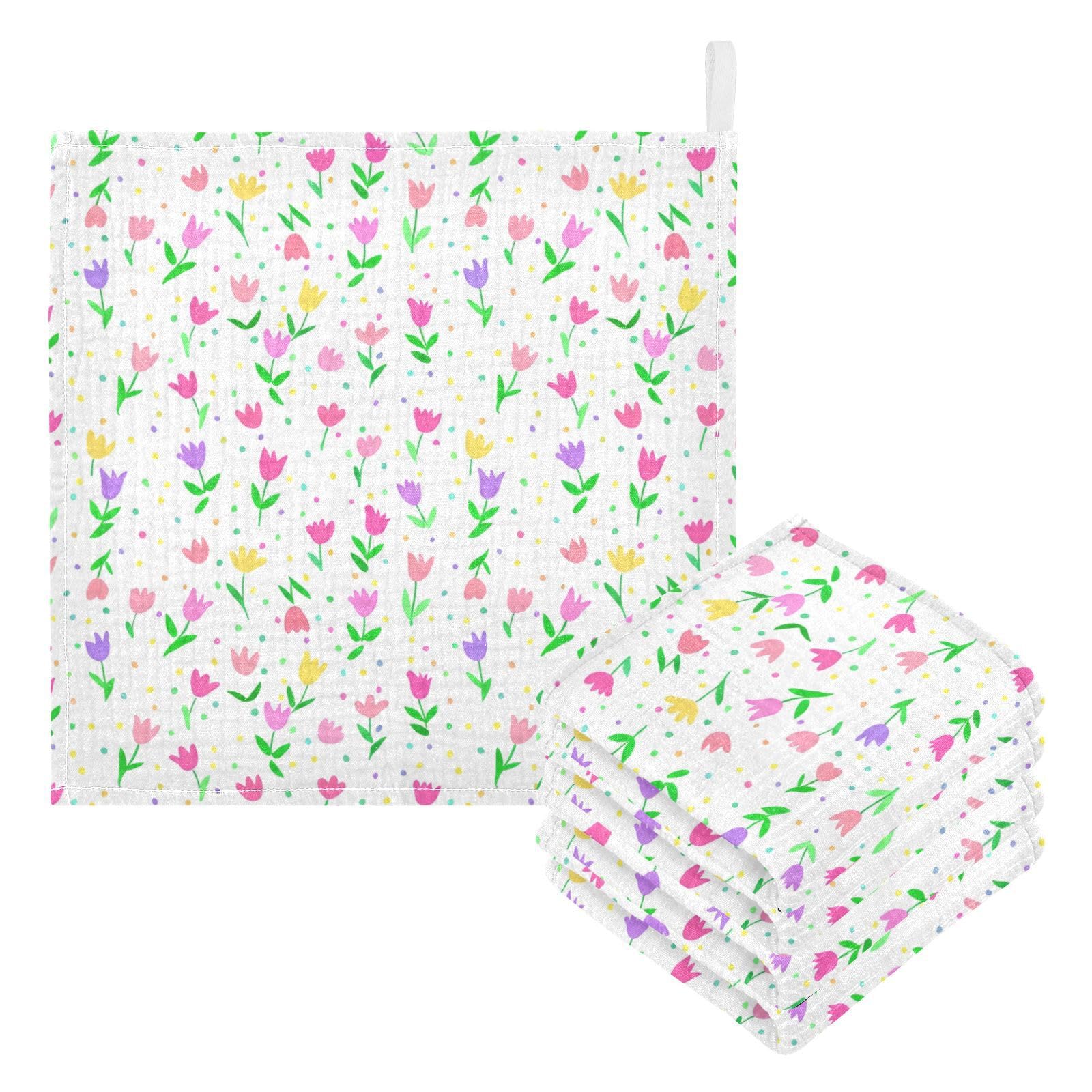 Nander 5Pack Baby Muslin Washcloths,Color Circular Wave Point Soft Face Cloths for Newborn, Absorbent Bath Wash Cloths, Wipes, Burp Rag,Toddlers Essentials Stuff, Baby Registry as Shower