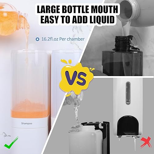 Miniatura 4 de Dispensador de jabón de ducha 3 en 1, dispensador exclusivo de champú y acondicionador con cabezal de bomba sin taladro, dispensador de jabón sin