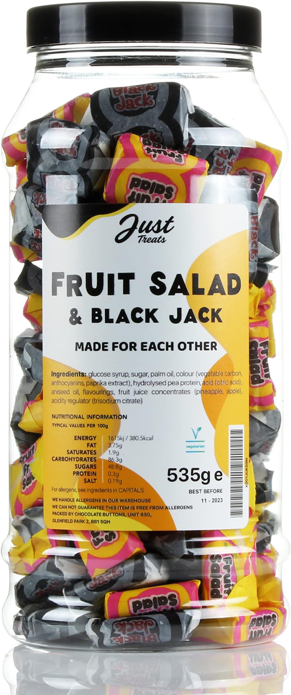 Fruit Salad and Black Jacks Chews Gift Jar from the A-Z Retro Sweet Shop Collection