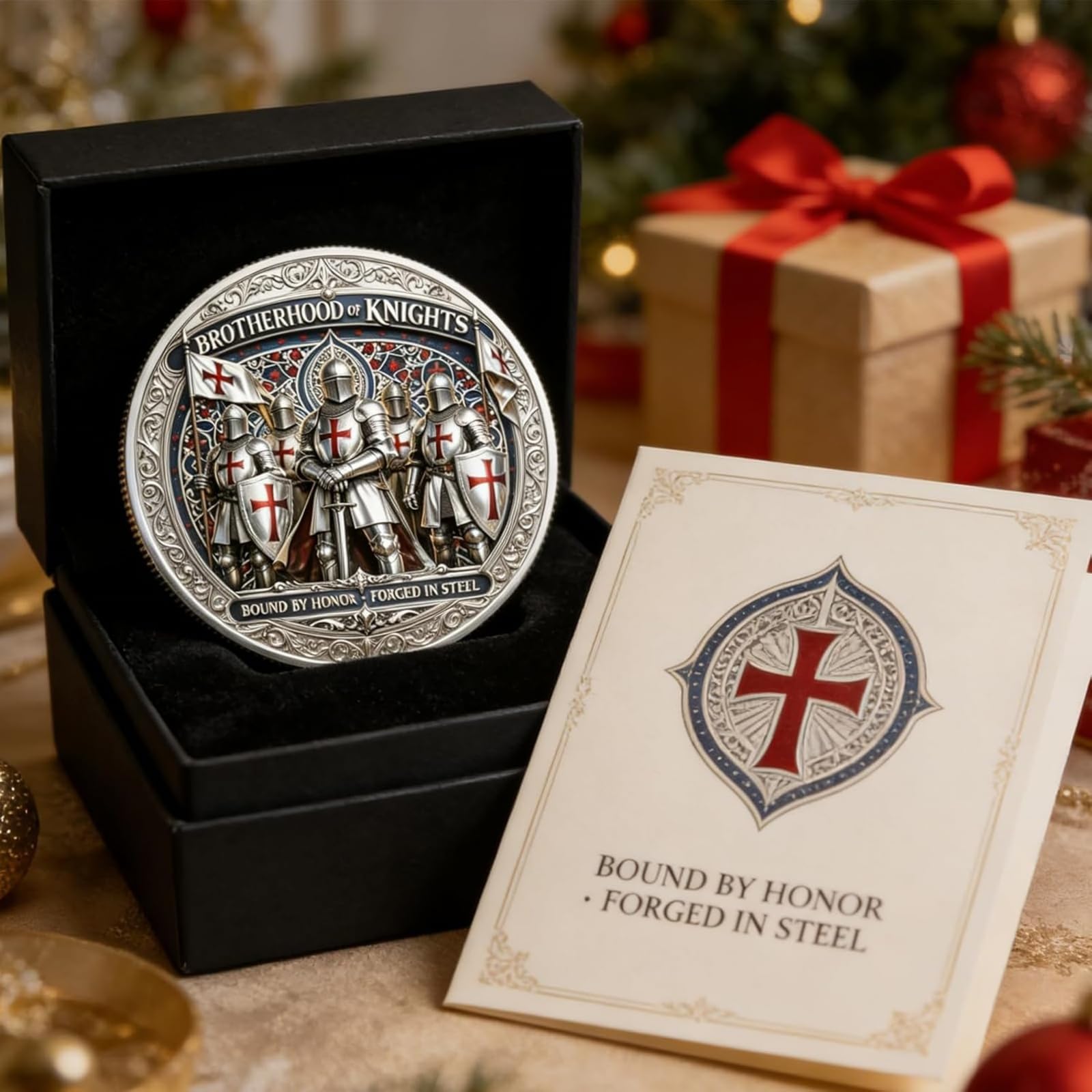 Moneta commemorativa della Confraternita dei Cavalieri - Moneta sfida "Chiamami Fratello" - Gettone d'onore in acciaio forgiato - Regalo per veterani, amici, club e collezionisti (3Pcs)