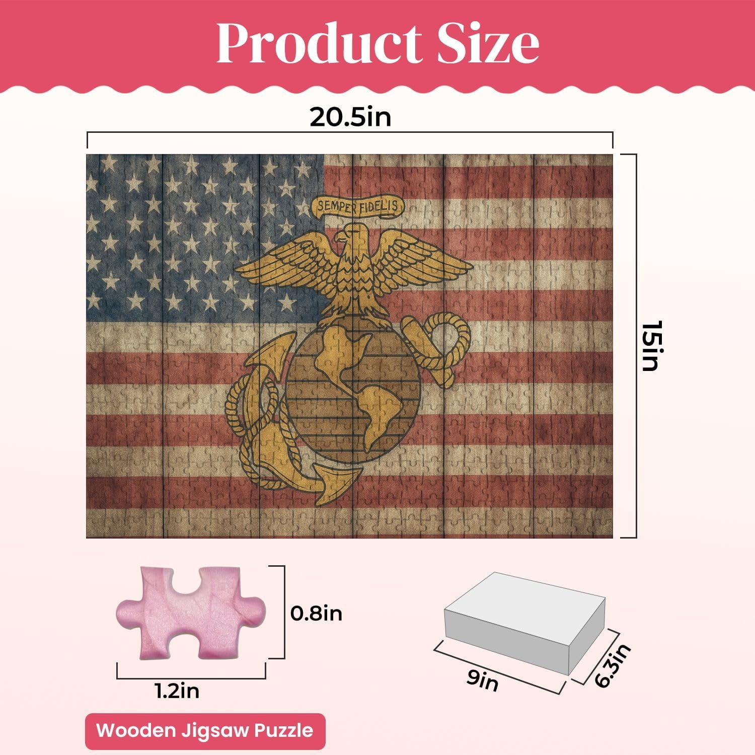 Wooden Puzzles Vintage American Flag Insignia Jigsaw Puzzles for Adults 500 Pieces Impossible Puzzle Challenging Puzzle Educational Toys Decompression Game