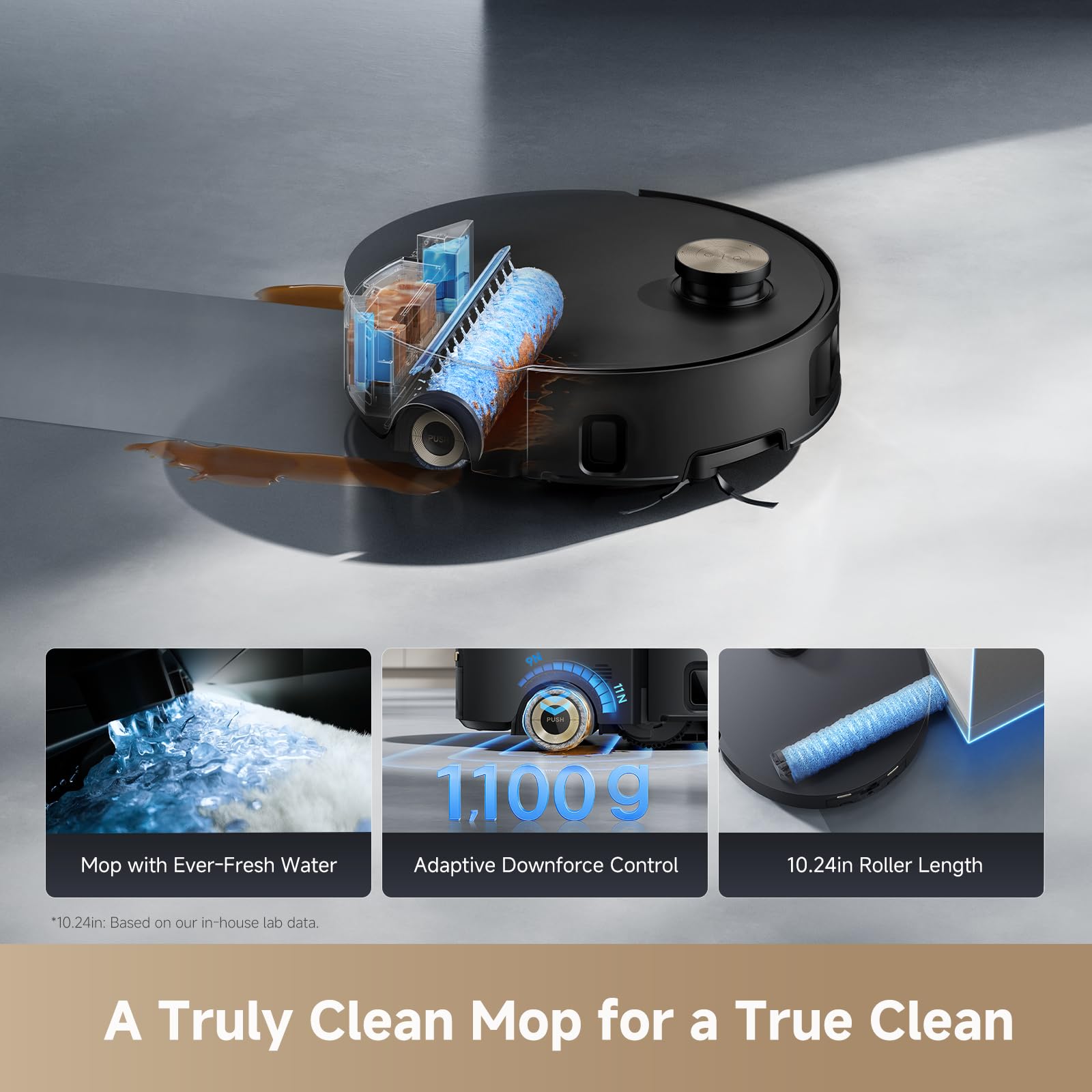 Condition photo showing New/Like New for dreame aqua10 roller robot vacuum, aquaroll mopping, 30,000pa suction, 100% detangling, carpet-protecting roller guard, clear 2.36in obstacle, self-empty, self-cleaning, roller mop extending