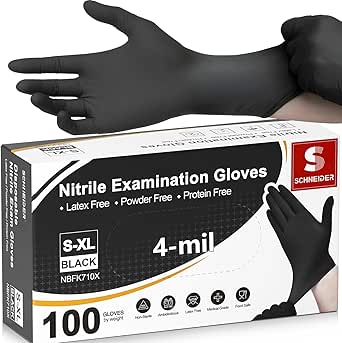 Schneider Nitrile Exam Gloves, 4 Mil Black Gloves Disposable Latex Free Powder Free, Food Safe for Cooking, Food Prep, Clean