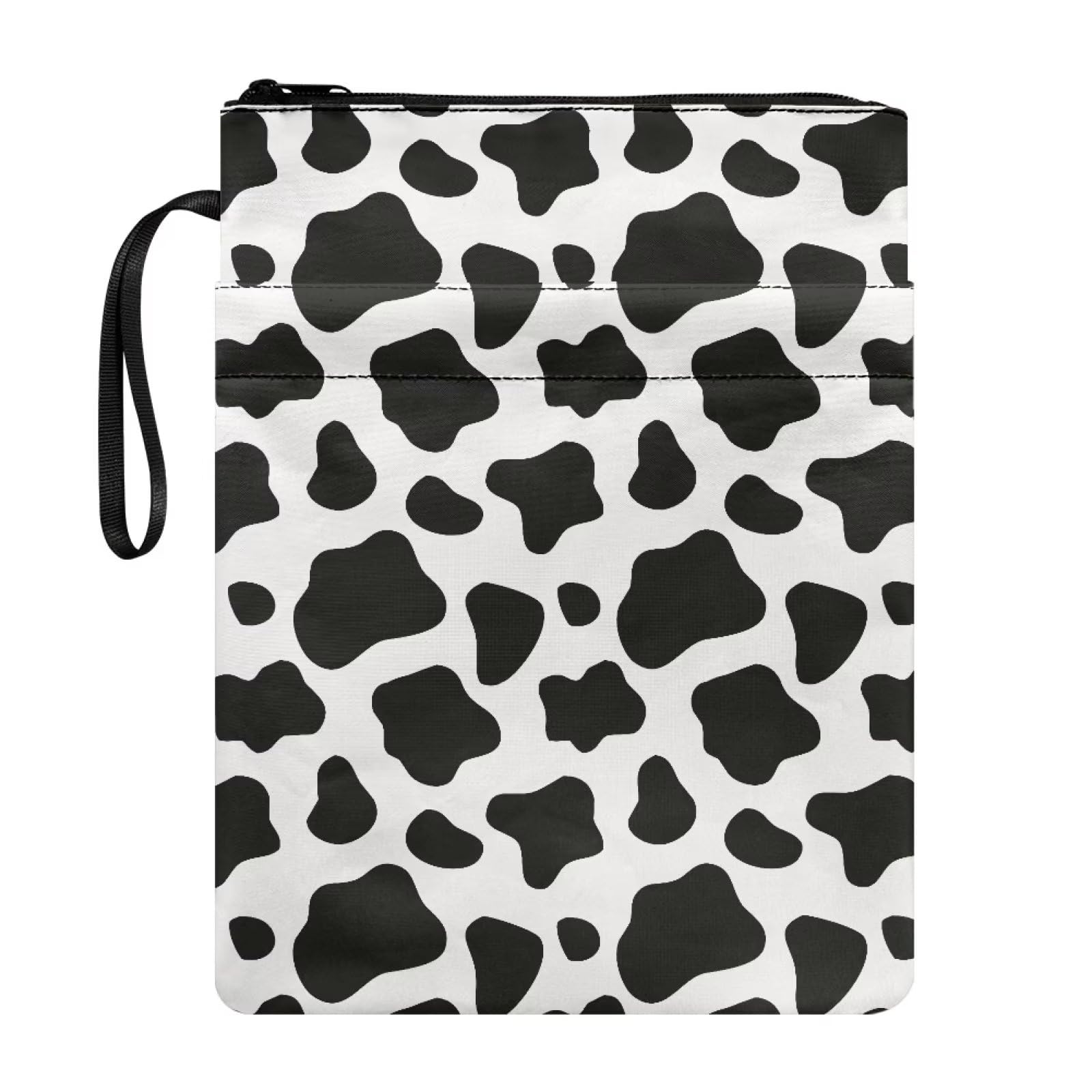 Xoenoiee Black Cow Spot Print Book Sleeve with Zipper Book Cover for Paperback Hardcover Book Sleeve Protector for Teen Adult Book Lovers Book Sleeves