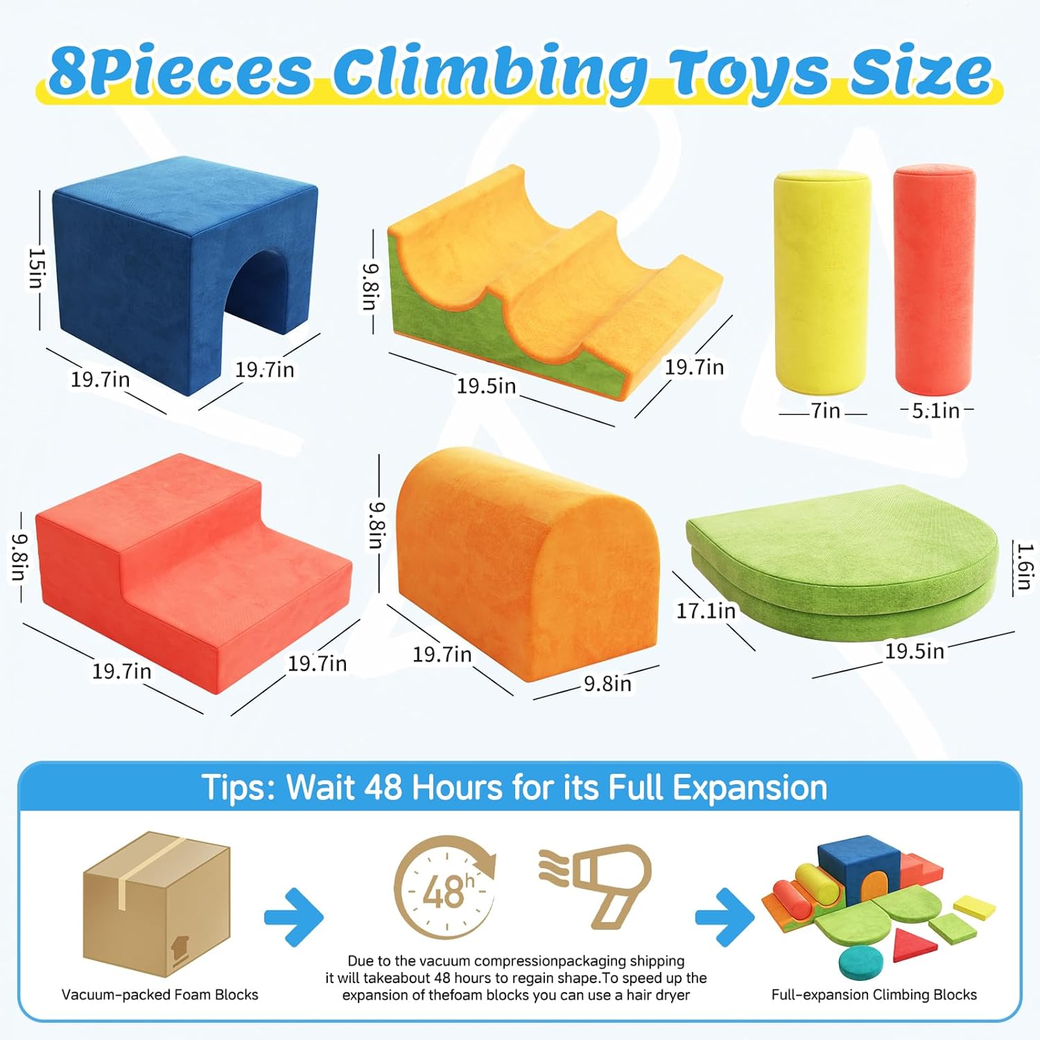 12-Piece Foam Climbing Blocks for Toddlers, Indoor Baby Climbing Gym Soft Play Set, Macaron Color Climbing Toys for 1 Year Old, Montessori Crawl & Climb Activity Foam Play Equipment