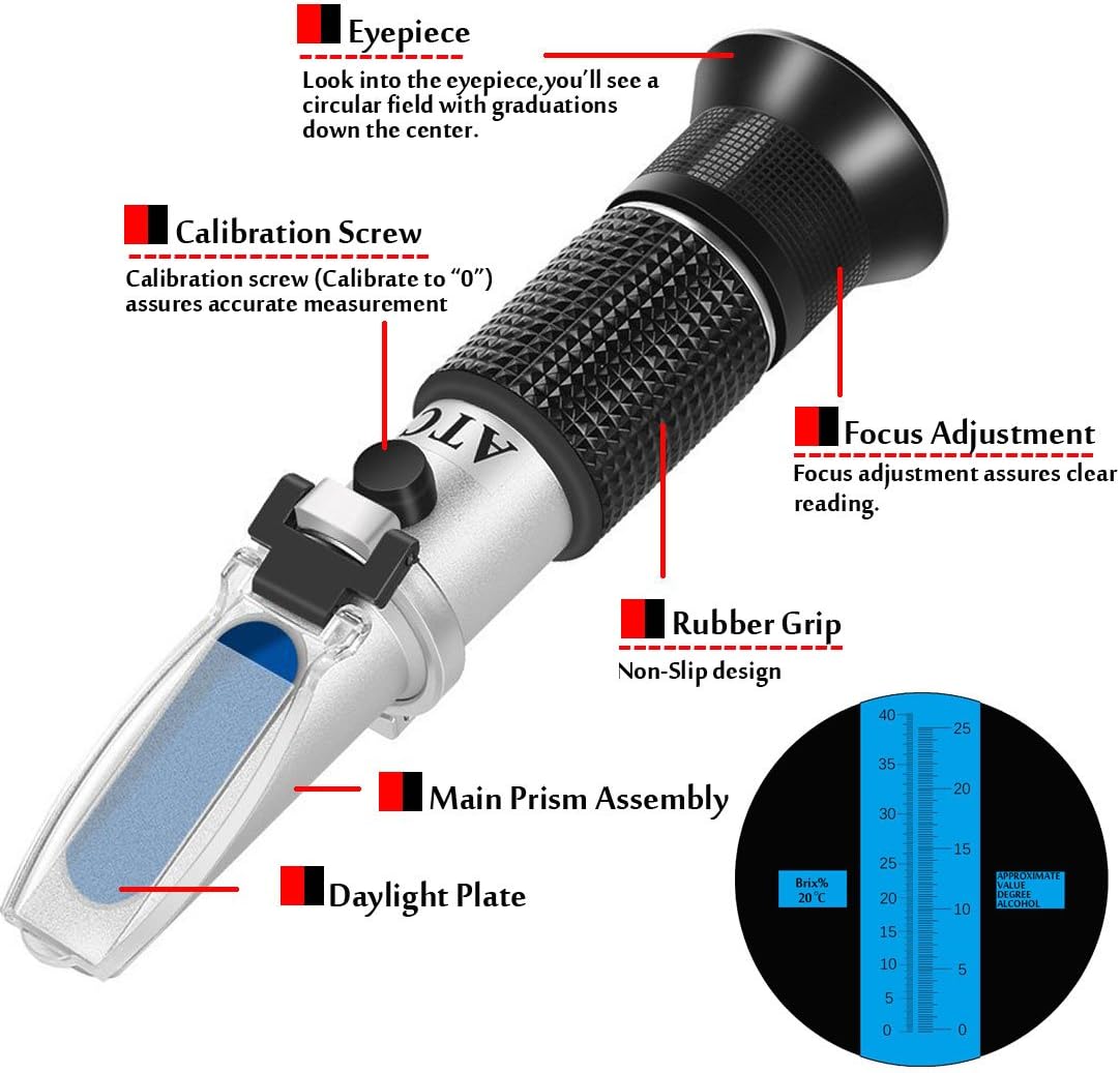 Wine Refractometer,V·RESOURCING Hand Held Brix/Alcohol Refractometer