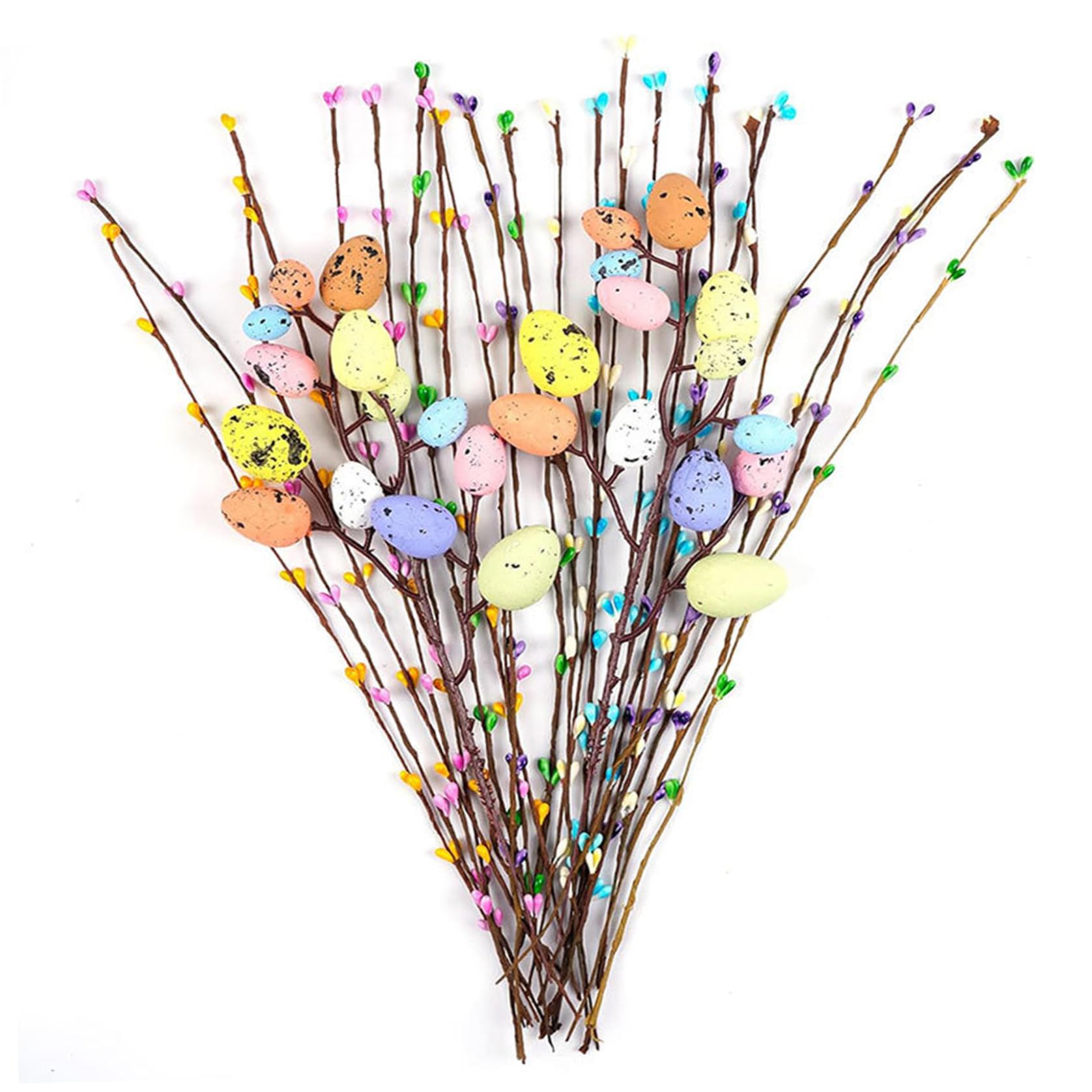 Pics floraux de Pâques lot de 26 tiges d'œufs artificiels colorés 40 cm pour vase