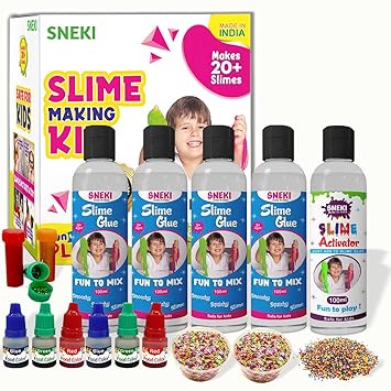 SNEKI(Make 20+ Slimes) Clear Scented DIY Magic Toy Slimy Slime Activator Glue Gel Jelly Putty Making kit Set Toy for Boys Girls Kids Slime Activator Making Kit 4 Slime Glue 1 Activator