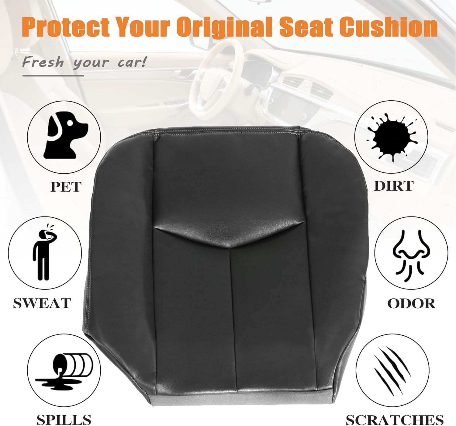 Leather Driver Side Bottom Foam Cushion ＆Replacement Seat Cover Dark Gray（#692 or 69i） Fit for Chevy Silverado Avalanche Tahoe Suburban/GMC Sierra Yukon 2003 2004 2005 2006