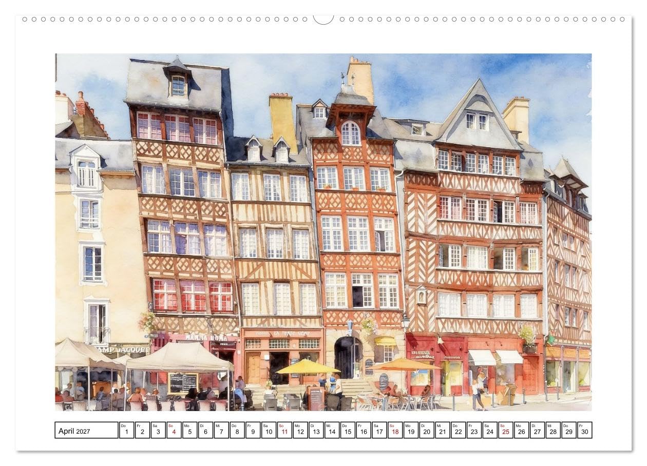 Highlights der Bretagne (hochwertiger Premium Wandkalender 2027 DIN A2 quer), Kunstdruck in Hochglanz: Schönheit der Region im zarten Aquarell-Stil (CALVENDO Orte)