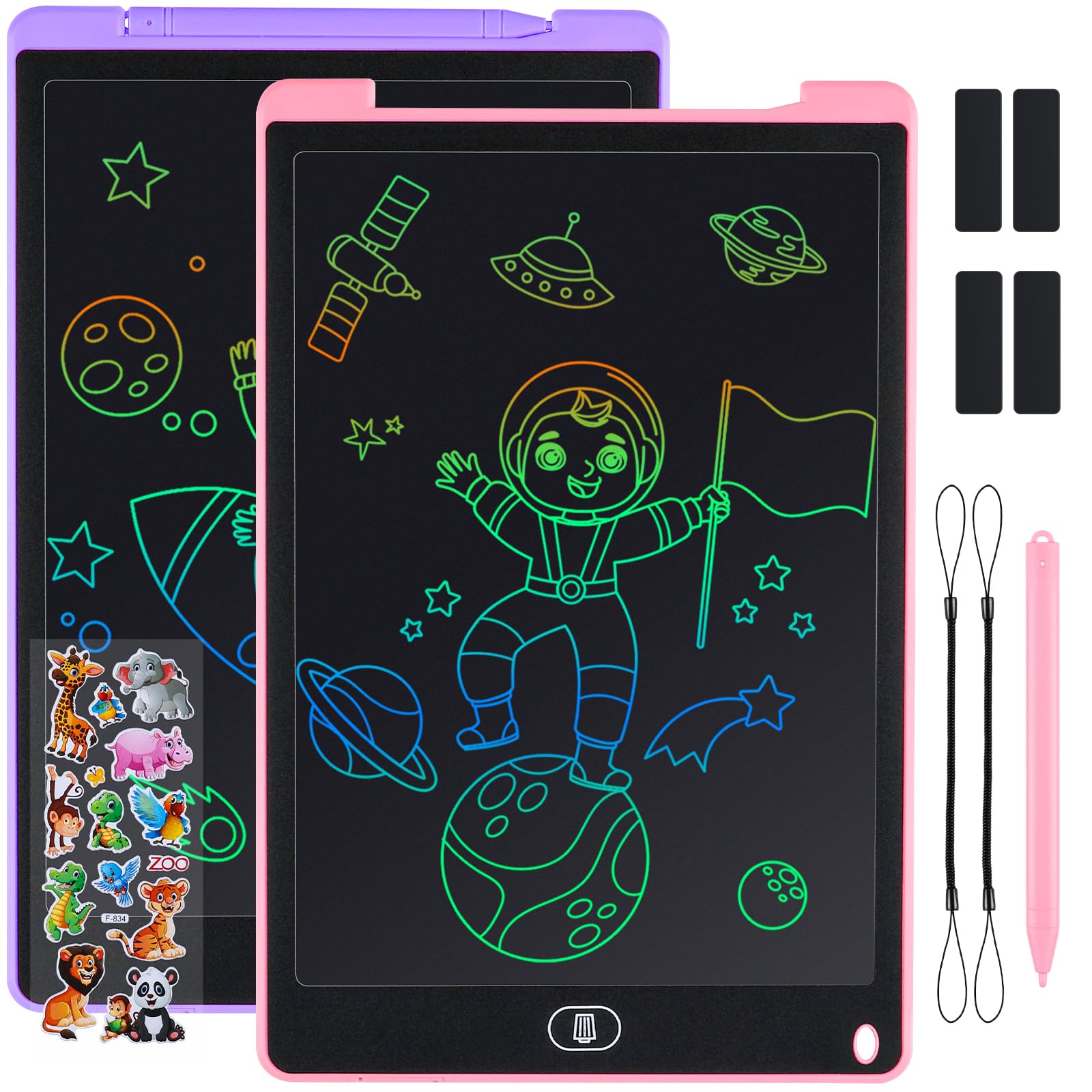 Duemste 2 Pack LCD Writing Tablet 12 inch,LCD Writing Tablet for Kids with Lockable Erase Button,Screen Doodle Pad Drawing Board Learning Educational Toy for 2 3 4 5 6 Year Old Boys Girls,Pink+Purple
