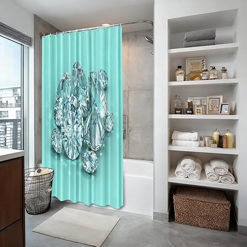 Vista 3 de Shrahala Brilliant Round Brilliants - Cortina de ducha decorativa con diamantes, azul turquesa, decoración de baño, fibra de poliéster, impermeable