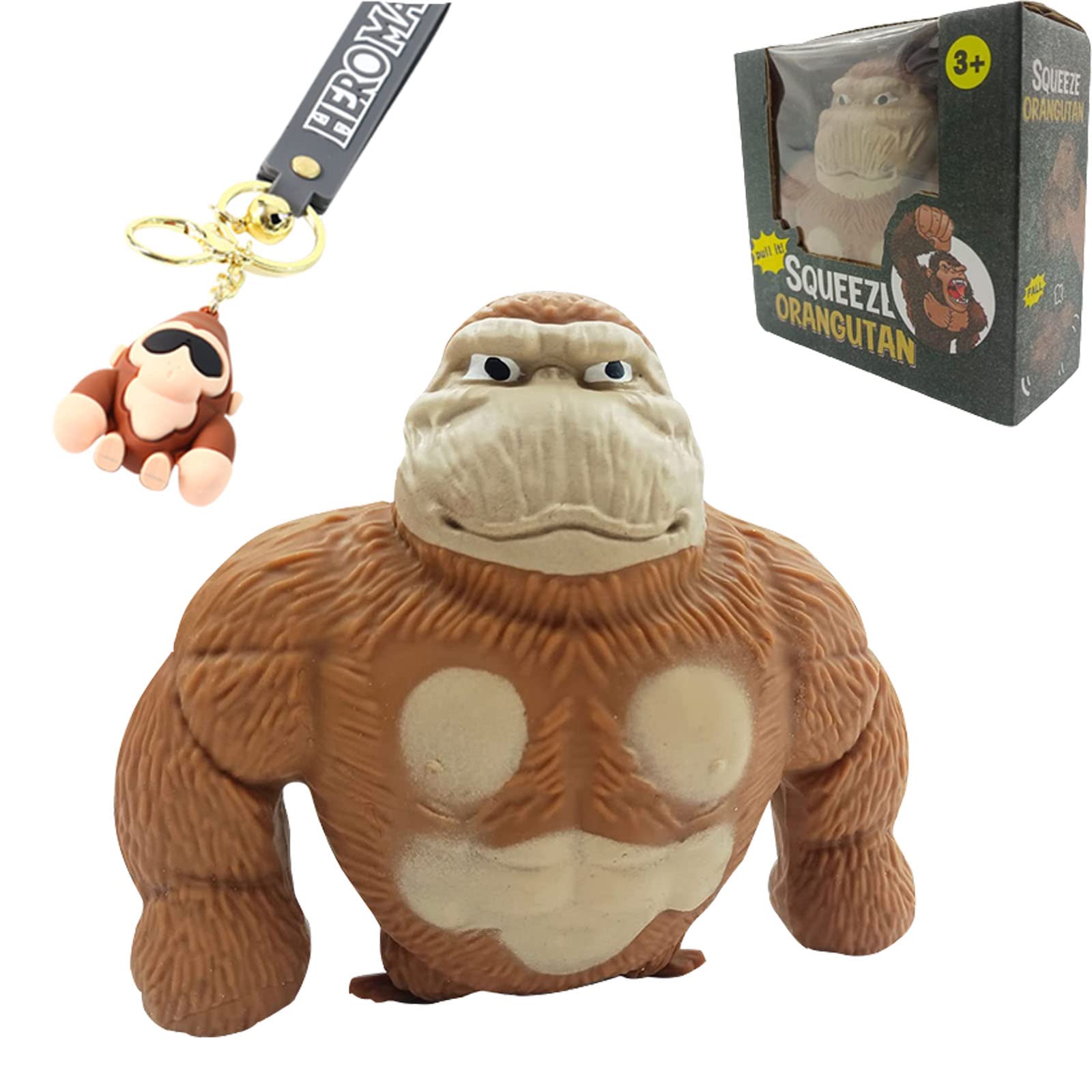 WAYFENGLI Squishy Monkey Toy,Tiktok Trending Stretchy Monkey Toy,Stress Relief & Decompression Toys,Squeeze Stress Monkey for Kids & Adults, Autism Relief,Gift idea(Brown+Keychain)