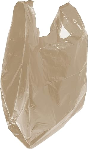 Compras de comestibles Bolsas de plástico para camisetas lisas 12" x 7" x 21" (marrón, 150)