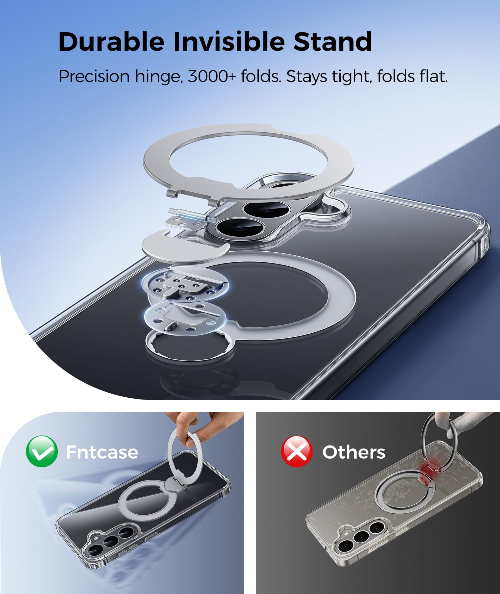 FNTCASE Funda transparente para Samsung Galaxy S26 FE con soporte magnético | Compatible con Magsafe, protector de pantalla, antiamarilleamiento, grado militar, a prueba de golpes, funda transparente