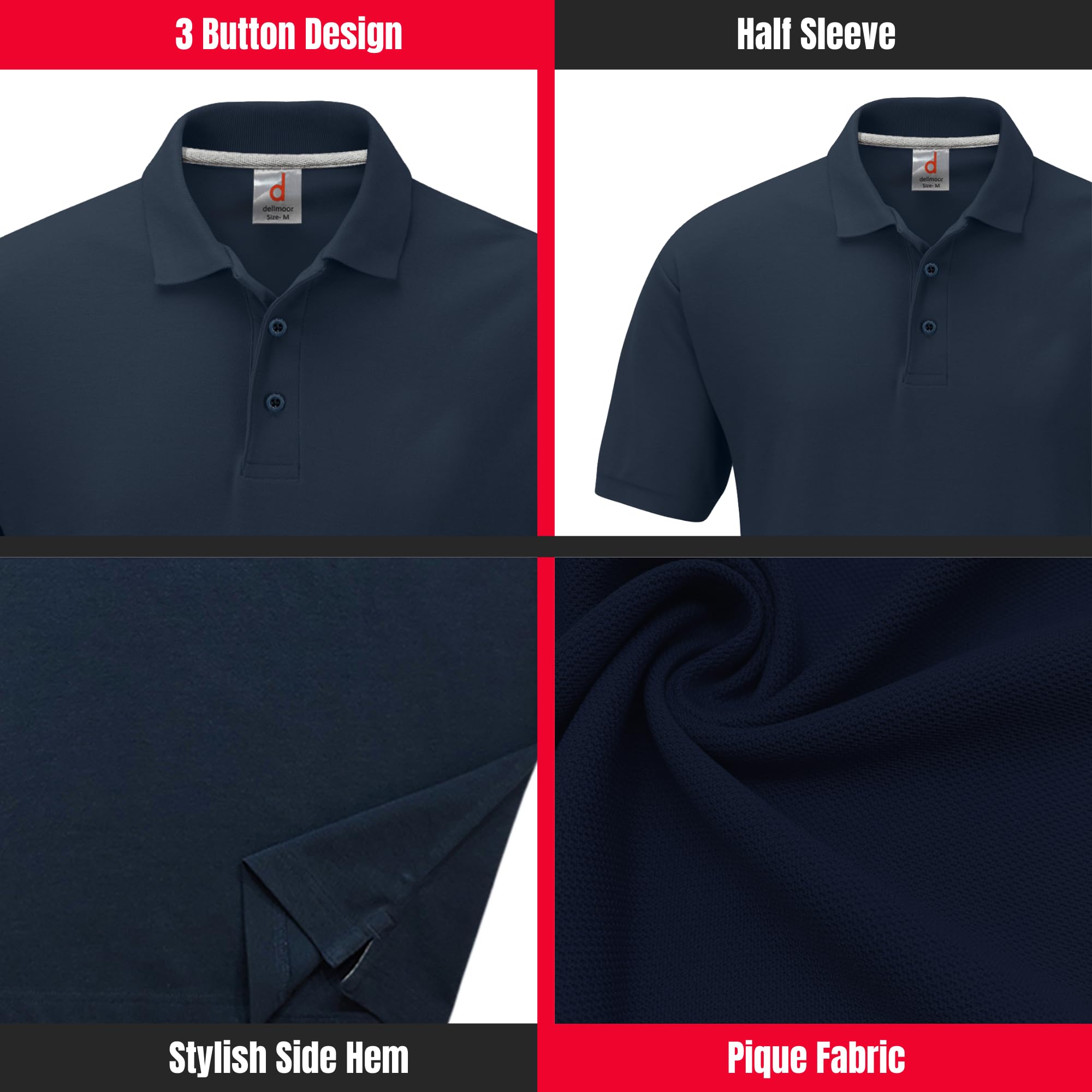 Einfarbige Herren-Polo-Shirts, mehrfarbig, leicht, 100 % Baumwolle, langlebig, kurzärmelig, Activewear, einfarbiges Poloshirt für Männer und Erwachsene, Multipack, Workout, normale Passform,