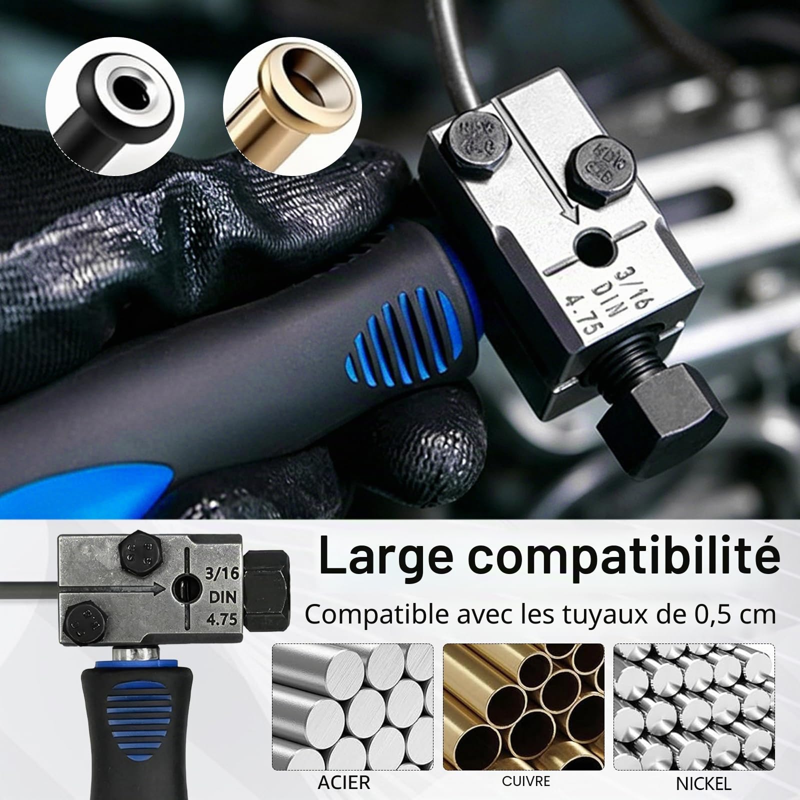 Kit de sertissage de tuyaux de Frein TECKZOON 12 pièces, Tuyau 5m 4,75mm, 10 raccords à boulons +5 raccords, Coupe-tuyaux, Pince à Plier/sertir pour Remplacement de tuyaux de Frein et hydrauliques