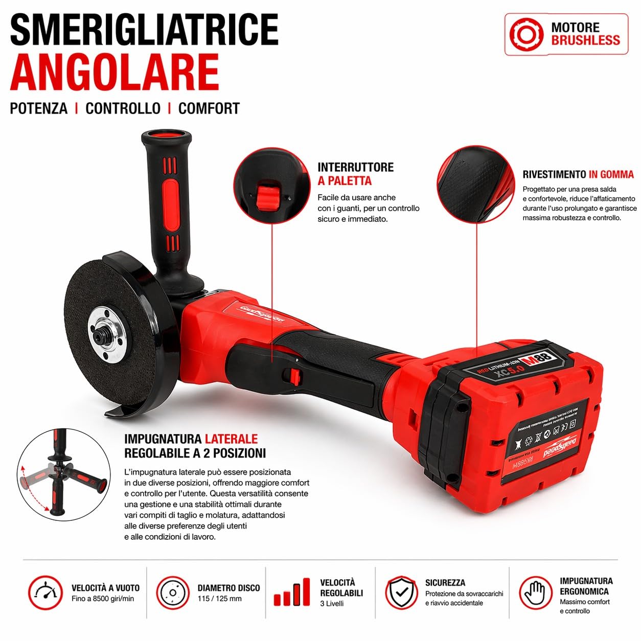Combo Avvitatore ad impulsi 1/2" + Smerigliatrice Angolare 115/125mm 88V 2 Batterie 5Ah con Motore Brushless Kit Professionale Trapano Avvitatore Flex
