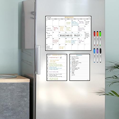 Miniatura 7 de JJPRO Juego de pizarra magnética mensual para nevera, tabla de planificación mensual y dos tableros de comestibles de borrado en seco y tablero de